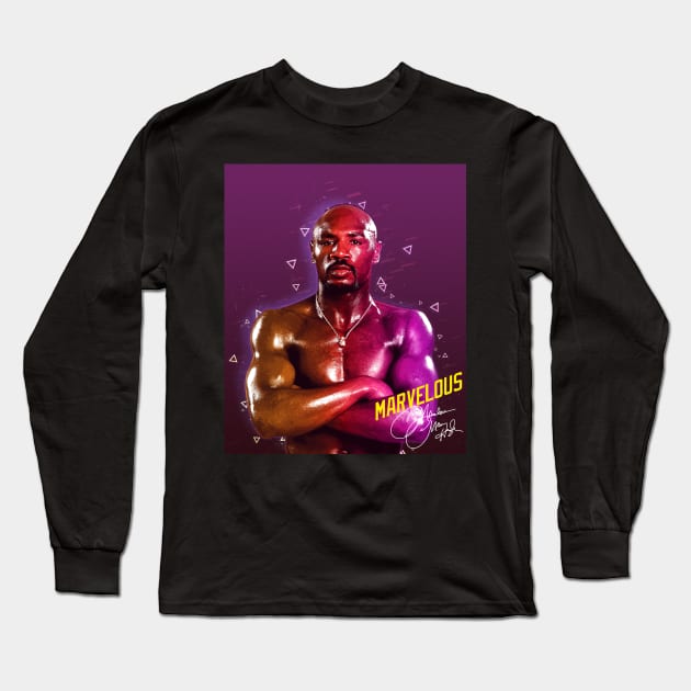 Marvelous Marvin Hagler Boxing Legend Signature Vintage Retro 80s 90s Bootleg Rap Style Long Sleeve T-Shirt by CarDE